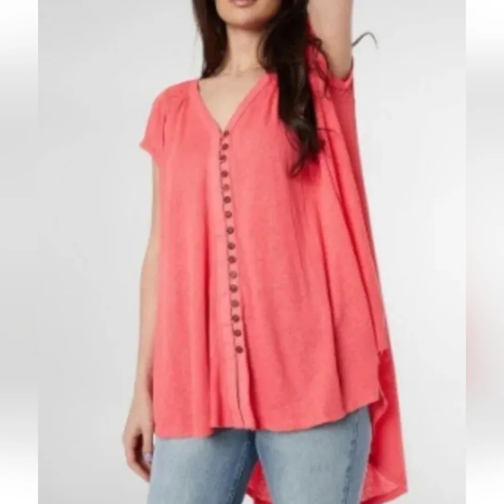 Free People Women's Small Highland High Low Slouchy Oversized Top Pink New Tag - Picture 1 of 3